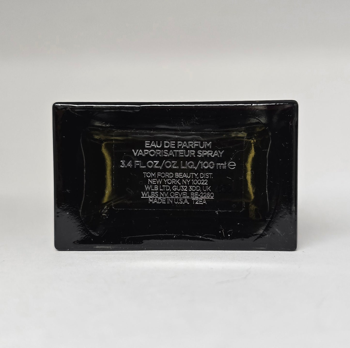 Black rectangular container with text on a white background