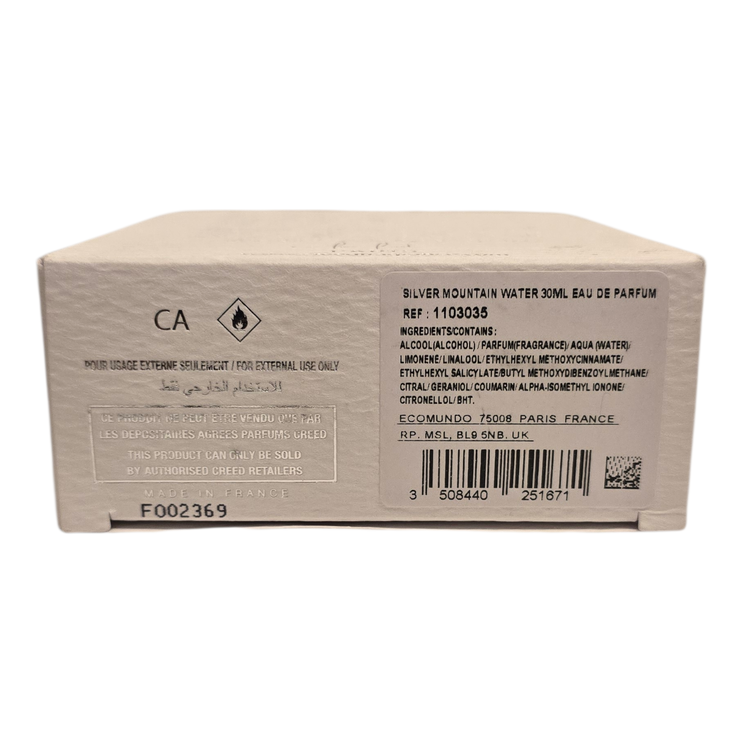 Creed Silver Mountain Water Eau de Parfum (USED)