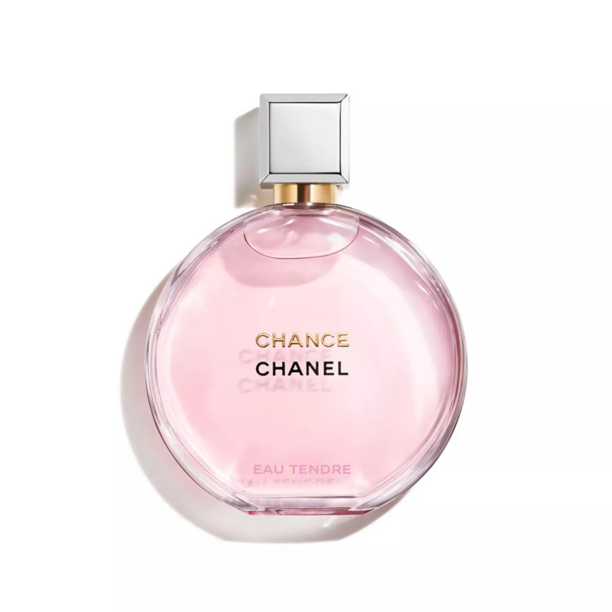 Chanel Chance perfume bottle on a white background