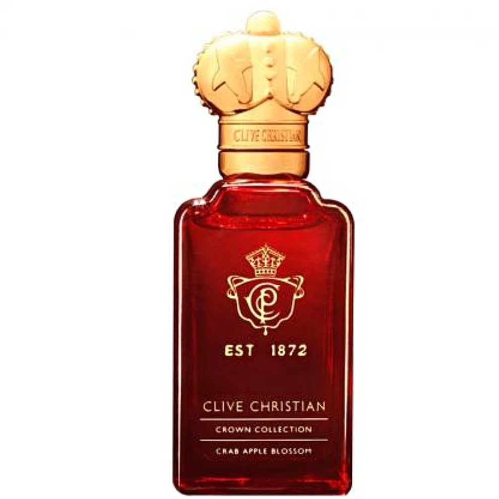 Red Clive Christian perfume bottle with gold cap on a white background